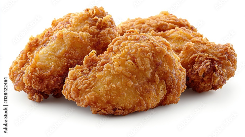 Crispy golden-brown fried chicken pieces. Crispy golden-brown fried chicken pieces.