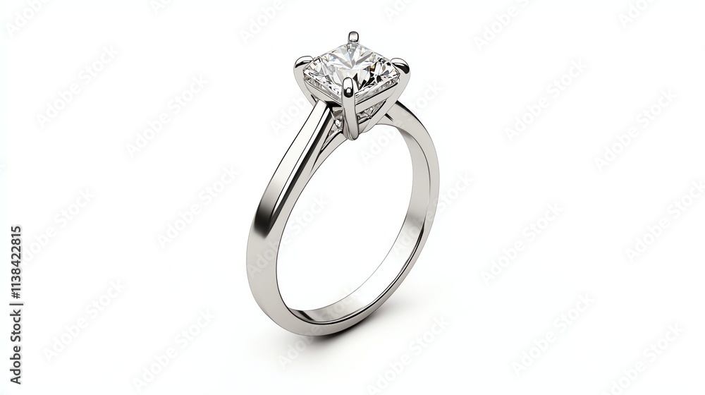 A sparkling diamond engagement ring featuring a square-cut stone set on a sleek white gold band. A sparkling diamond engagement ring featuring a square-cut stone set on a sleek white gold band.