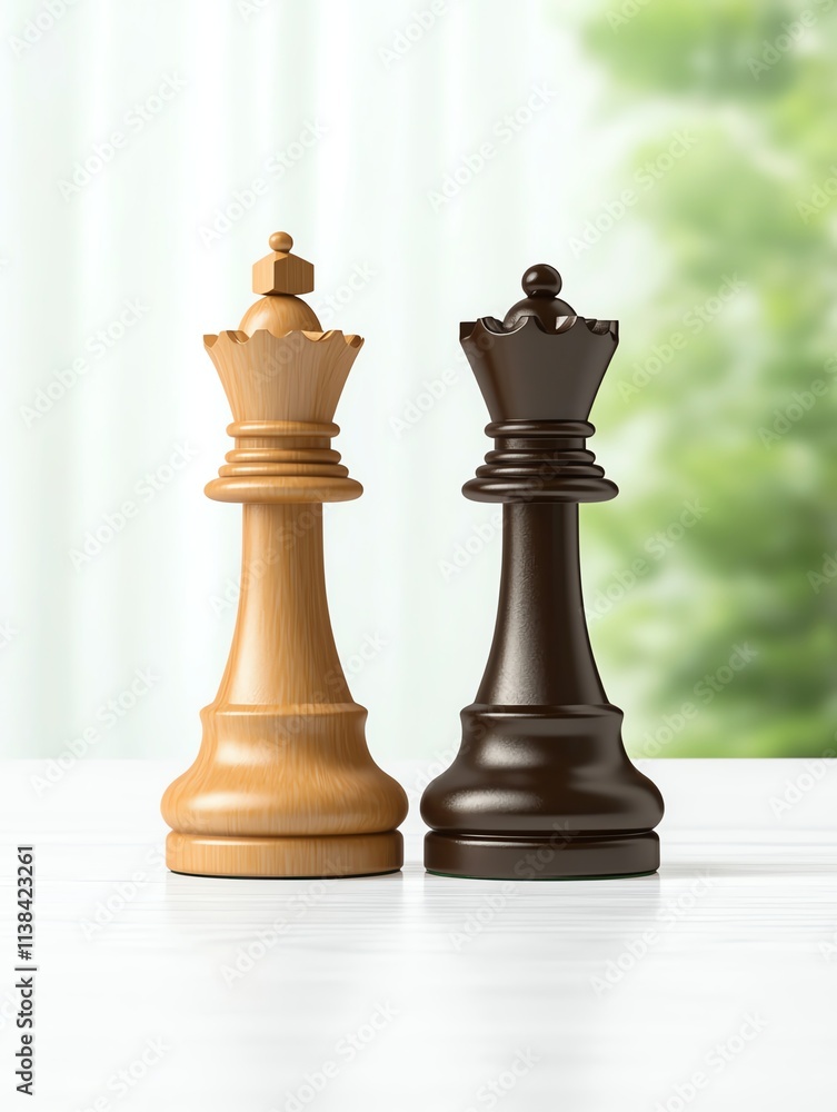 Two chess king pieces, one light and one dark, stand side by side against a blurred background, symbolizing strategy and competition. Two chess king pieces, one light and one dark, stand side by side against a blurred background, symbolizing strategy and competition.