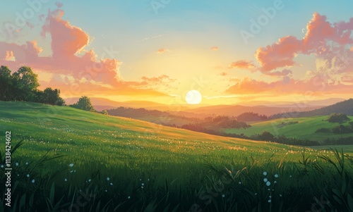 Serene Sunset Over Rolling ...