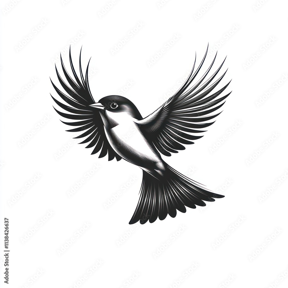 Fototapeta premium Black and white bird in flight.