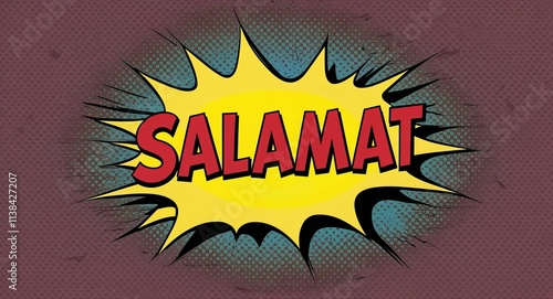 salamat word lettering on comic vintage retro pop art style background photo