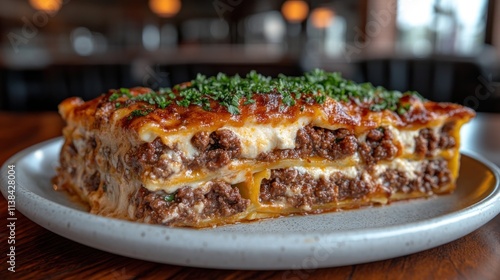 Delicious meat lasagna on a plate. photo