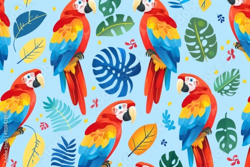 Wallpaper Mural Tropical parrots surrounded by lush foliage in vivid colors, creating a vibrant and lively atmosphere, ideal for nature themed projects and designs Torontodigital.ca