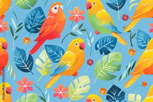 Wallpaper Mural Tropical parrots surrounded by lush foliage in vivid colors, creating a vibrant and lively atmosphere, ideal for nature themed projects and designs Torontodigital.ca