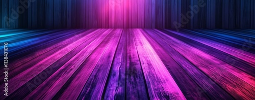 Neon Lit Wooden Floor And W...