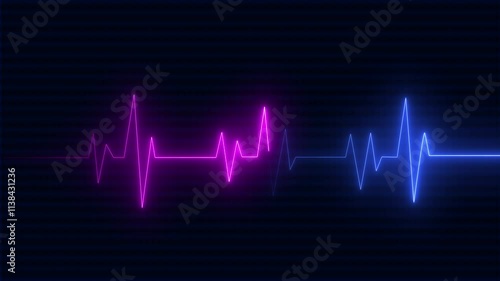 Heart rate monitoring, normal cardiogram. Beautiful bright glowing design. Digital pixel EKG electrocardiogram pulse isolated.