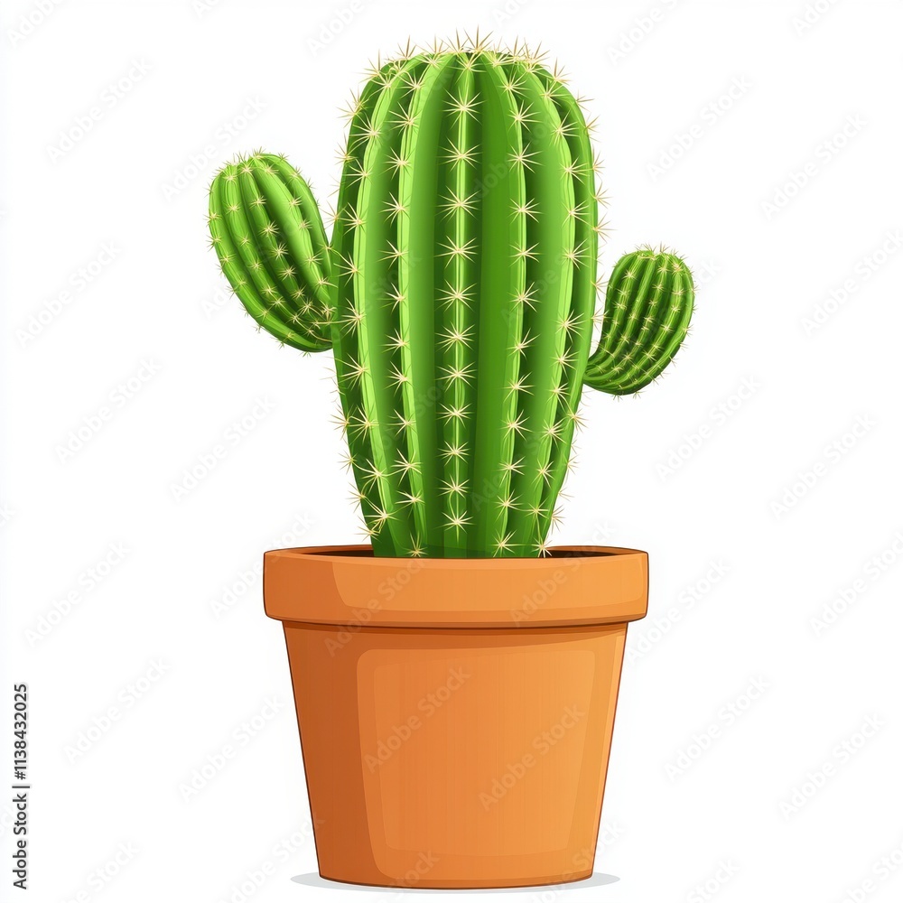 Potted Green Cactus Illustration Potted Green Cactus Illustration