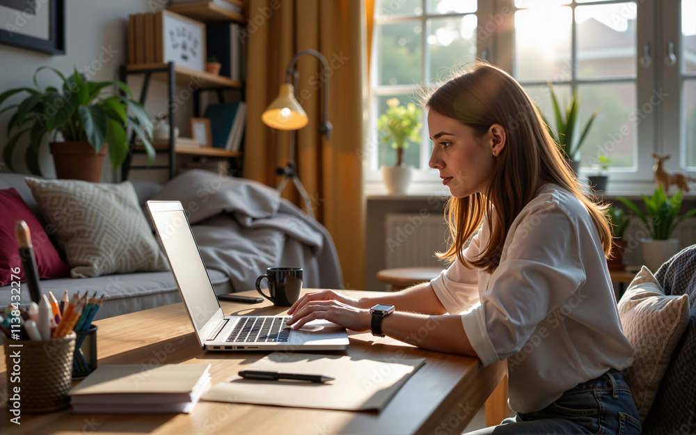 Freelancer working remotely using laptop at home Freelancer working remotely using laptop at home
