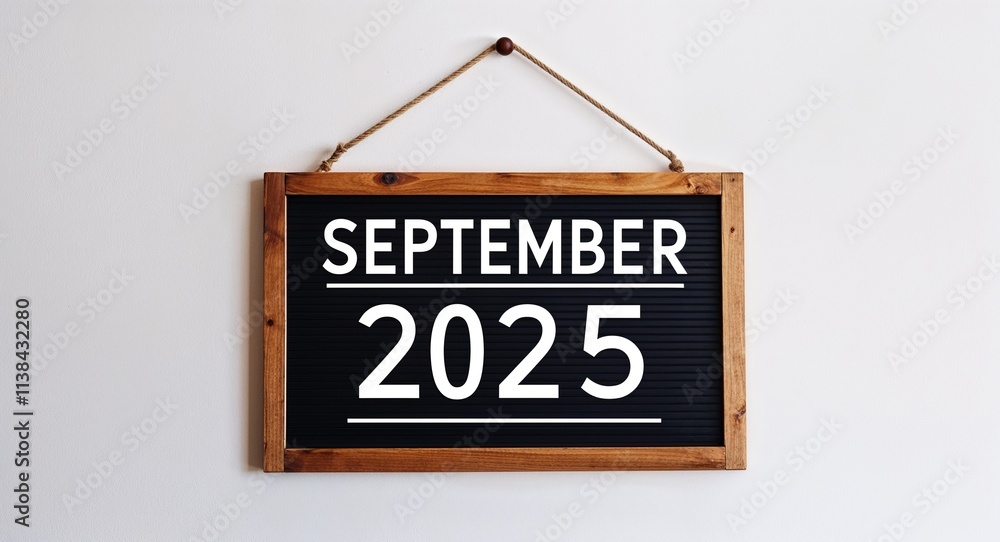 september 2025 lettering on hanging sign board on plain white background september 2025 lettering on hanging sign board on plain white background