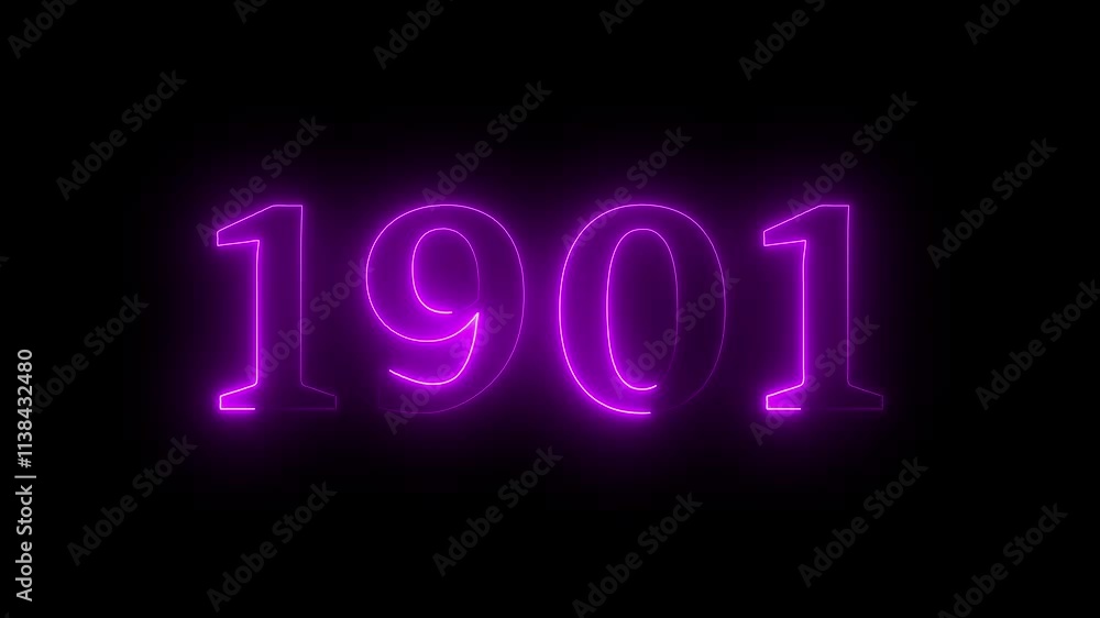1901 neon line text. Abstract 1901 neon text animation, Glowing neon number text background 4k video. 1901 neon line text. Abstract 1901 neon text animation, Glowing neon number text background 4k video.