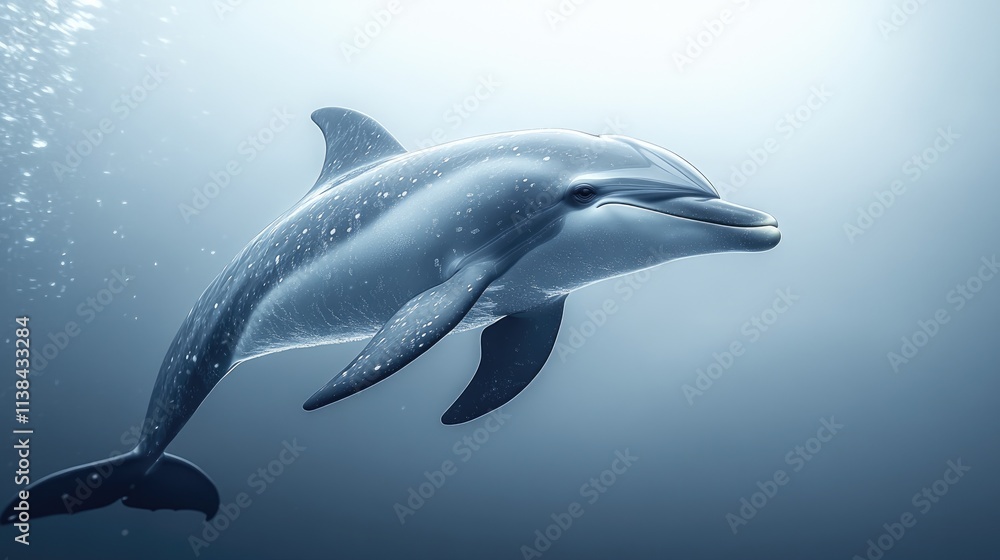 Fototapeta premium Dolphin swimming underwater, ocean.