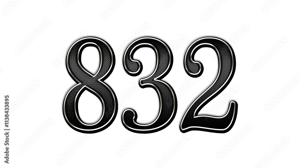 black metal 3d design of number 832 on white background. black metal 3d design of number 832 on white background.