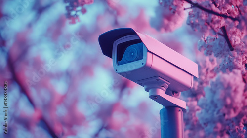 A camera is mounted on a pole photo