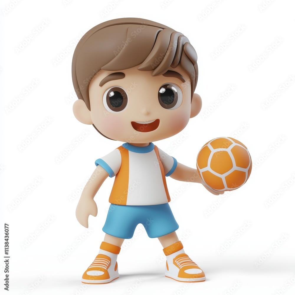 Charming 3D Cartoon Boy Holding a Soccer Ball, Smiling Joyfully, Perfect for Illustrations in Children's Sports Themes, Games, and Educational Content Charming 3D Cartoon Boy Holding a Soccer Ball, Smiling Joyfully, Perfect for Illustrations in Children's Sports Themes, Games, and Educational Content