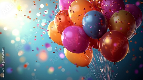 Party background with balloons, confetti, happy new year, 2024. Generative AI , isolated on white background,  , copy space, copy space for text, photo