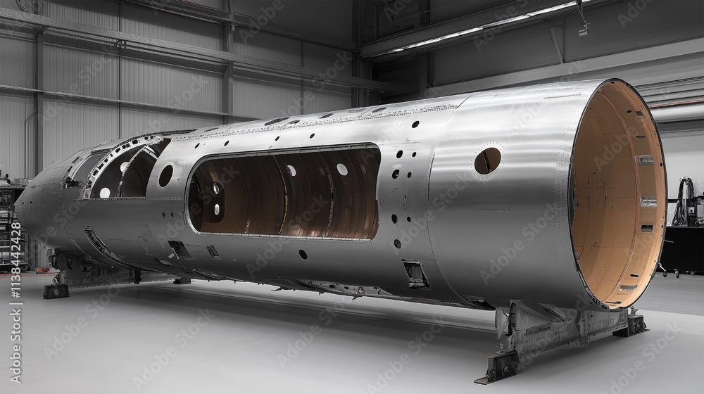 A large silver tube with a hole in the middle A large silver tube with a hole in the middle