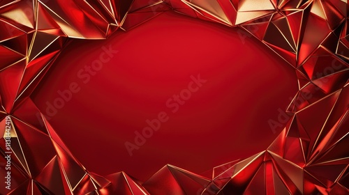 Abstract red geometric structure with metallic triangles forming a heart shape photo