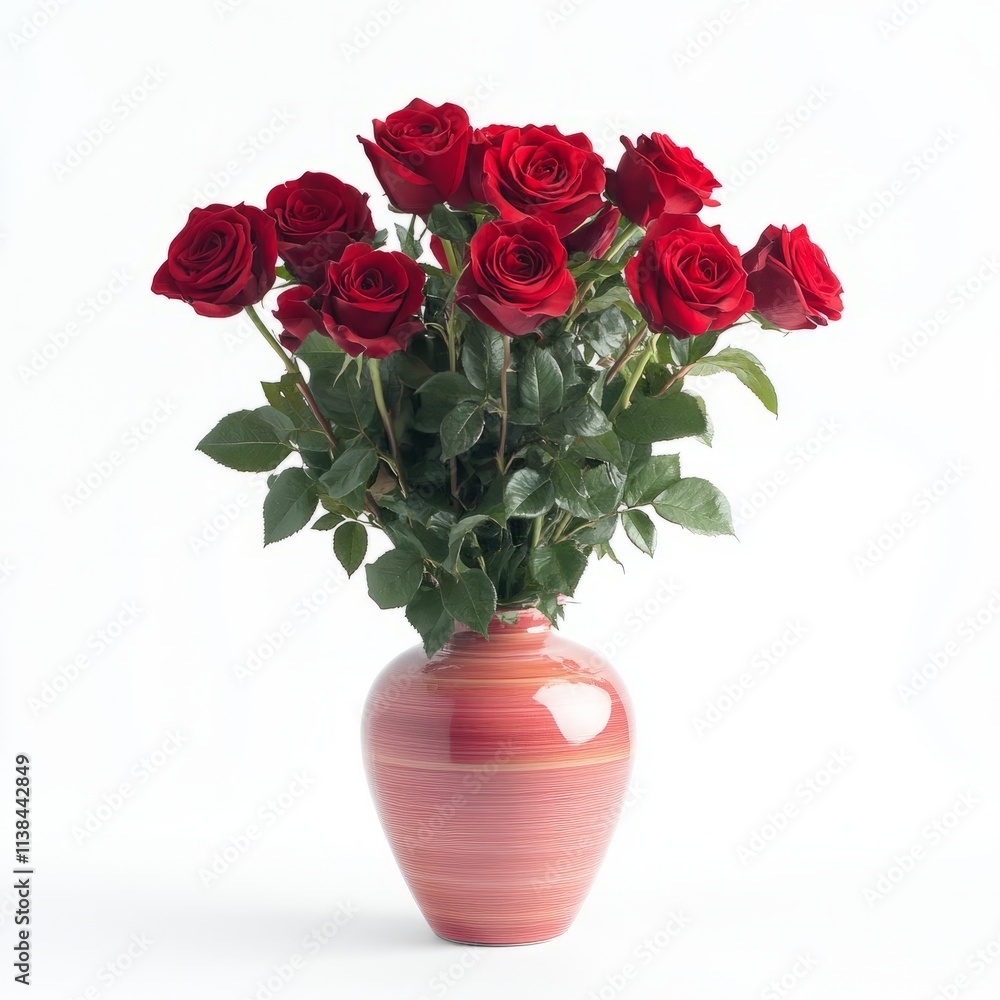 Vase of red roses isolated on white background Vase of red roses isolated on white background