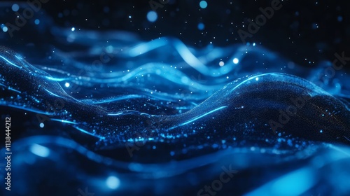 Abstract Blue Waves With Gl...