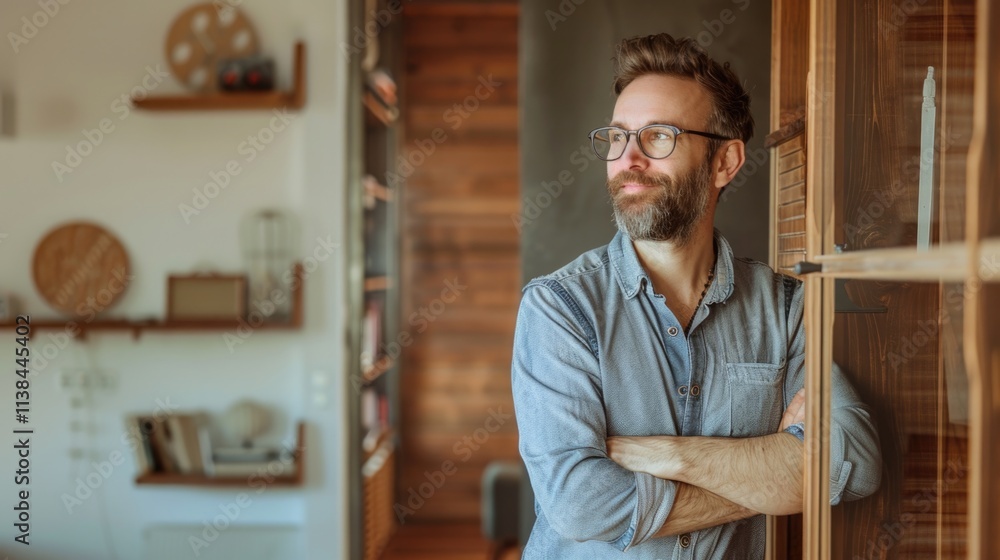 Male Interior Designer. Handsome Executive Thinking of Corporate Interior Design Male Interior Designer. Handsome Executive Thinking of Corporate Interior Design