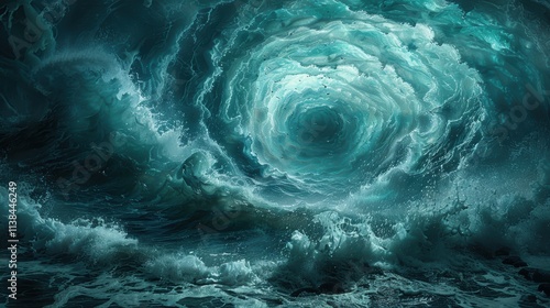 Majestic Whirling Ocean Storm Captured in Stunning Detail as Powerful Waves and Tidal Surges Create a Mesmerizing Vortex in Deep Blue Waters photo