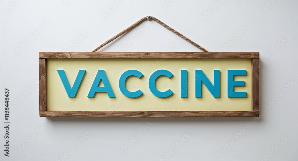 vaccine lettering on hanging sign board on plain white background vaccine lettering on hanging sign board on plain white background