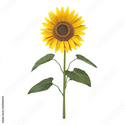 A sunflower isolated against a transparent background, ideal for floral designs, nature themes, or botanical content.