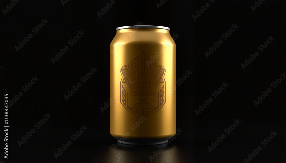 Geometric illustration of a golden drink can, sleek and luxurious design, on a black background Geometric illustration of a golden drink can, sleek and luxurious design, on a black background
