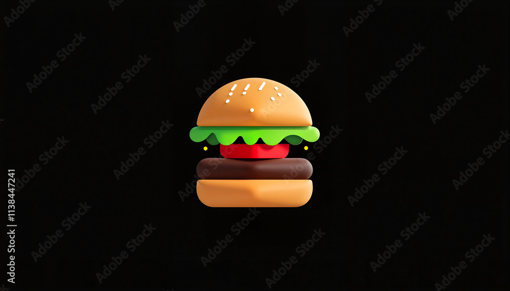Geometric illustration of a hamburger, vibrant and appetizing design, on a black background Geometric illustration of a hamburger, vibrant and appetizing design, on a black background