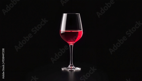 Geometric illustration of a wine glass with red wine, elegant and sophisticated design, on a black background