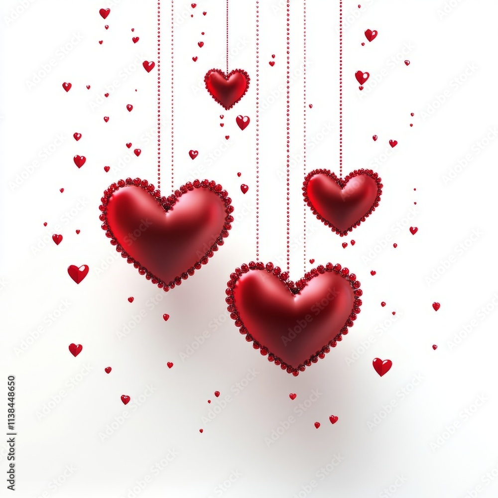 Valentines Day card with heart decorations isolated on white background Valentines Day card with heart decorations isolated on white background