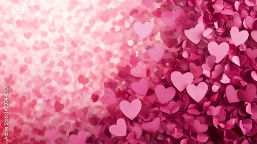 Valentines day background. Pink paper hearts on pink backdrop, with copy space