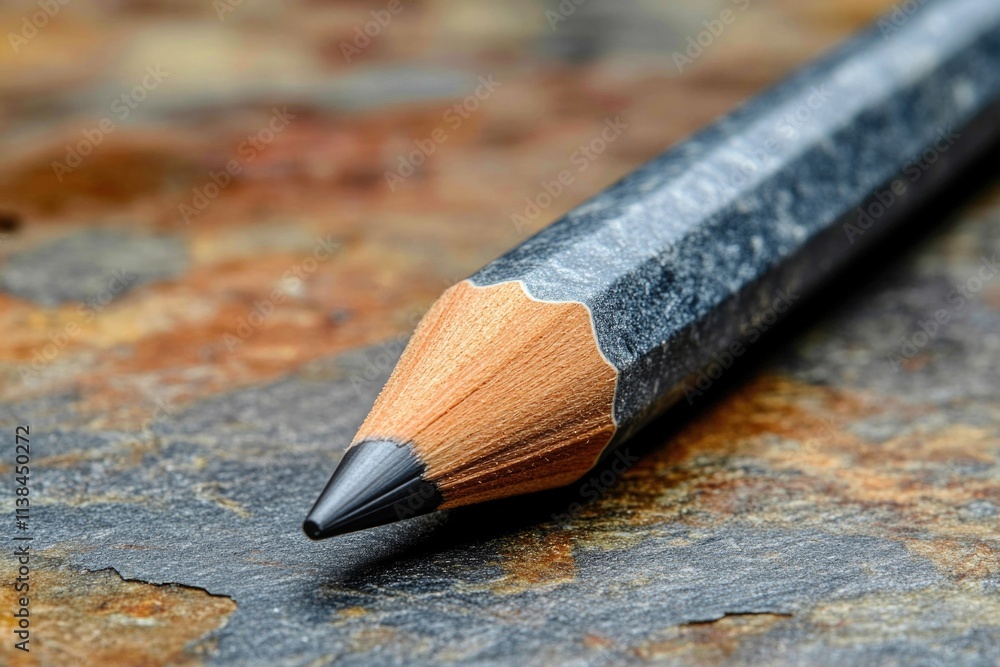 A close-up shot of a pencil sitting on a table A close-up shot of a pencil sitting on a table