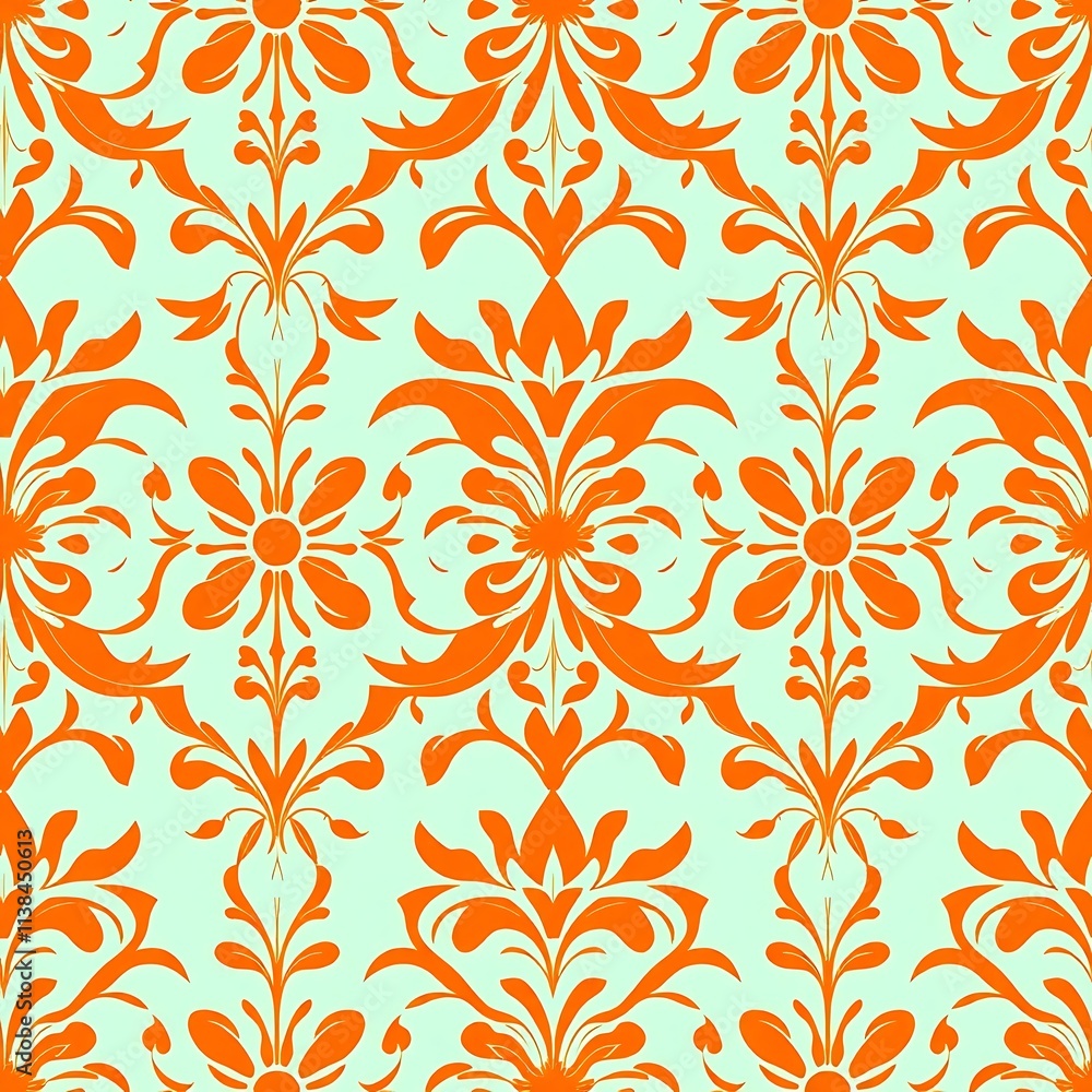 Fototapeta premium Orange and Teal Damask Pattern 
