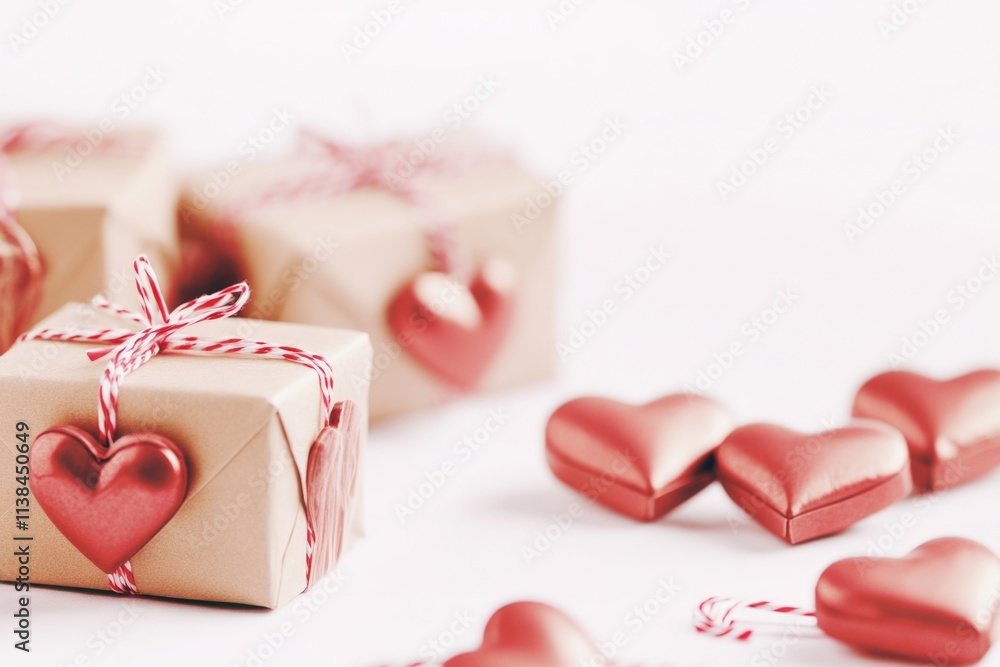 Two gift boxes adorned with heart patterns, suitable for Valentine's Day or romantic occasions Two gift boxes adorned with heart patterns, suitable for Valentine's Day or romantic occasions