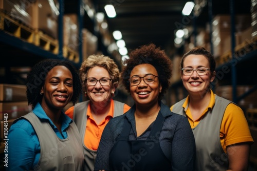 Smiling portrait of a diverse group of female warehouse workers