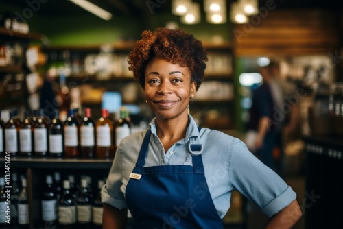 Portrait of a middle aged African American female worker in grocery store