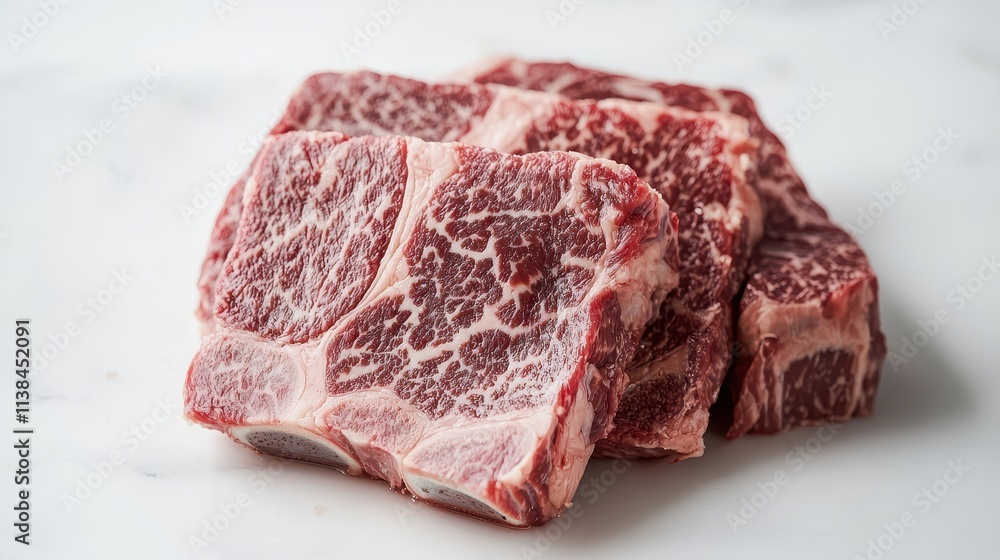 Raw high-quality beef steak cuts showcasing rich marbling on a white background, perfect for culinary projects, recipes, and gourmet food photography. Raw high-quality beef steak cuts showcasing rich marbling on a white background, perfect for culinary projects, recipes, and gourmet food photography.