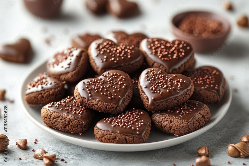 A plate filled with chocolate covered cookies and nuts A plate filled with chocolate covered cookies and nuts