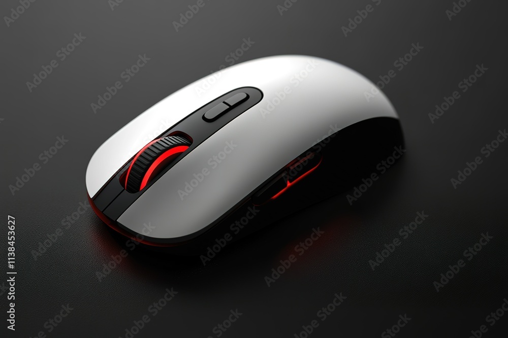 A white and black computer mouse with red buttons A white and black computer mouse with red buttons