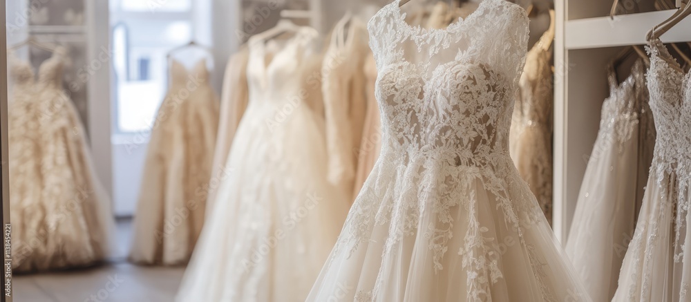 Elegant wedding dresses showcased in a boutique as a bride prepares for her special ceremony surrounded by stunning gowns Elegant wedding dresses showcased in a boutique as a bride prepares for her special ceremony surrounded by stunning gowns