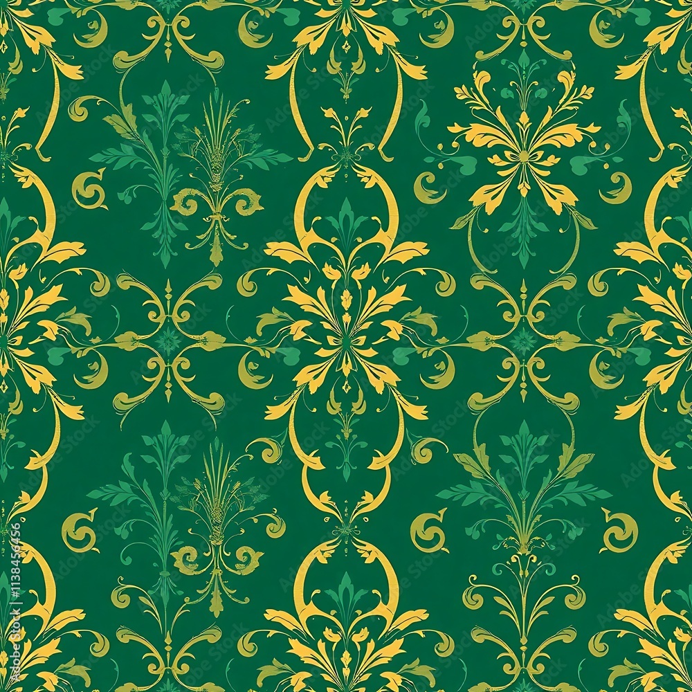 Fototapeta premium Emerald Damask Seamless Pattern