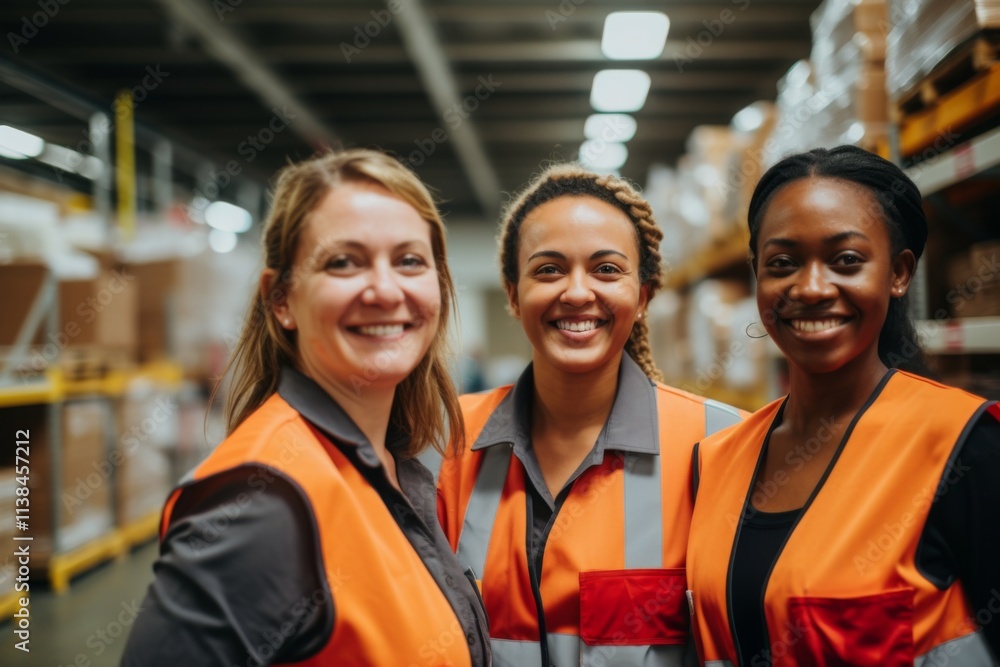 Smiling portrait of a diverse group of female warehouse workers Smiling portrait of a diverse group of female warehouse workers