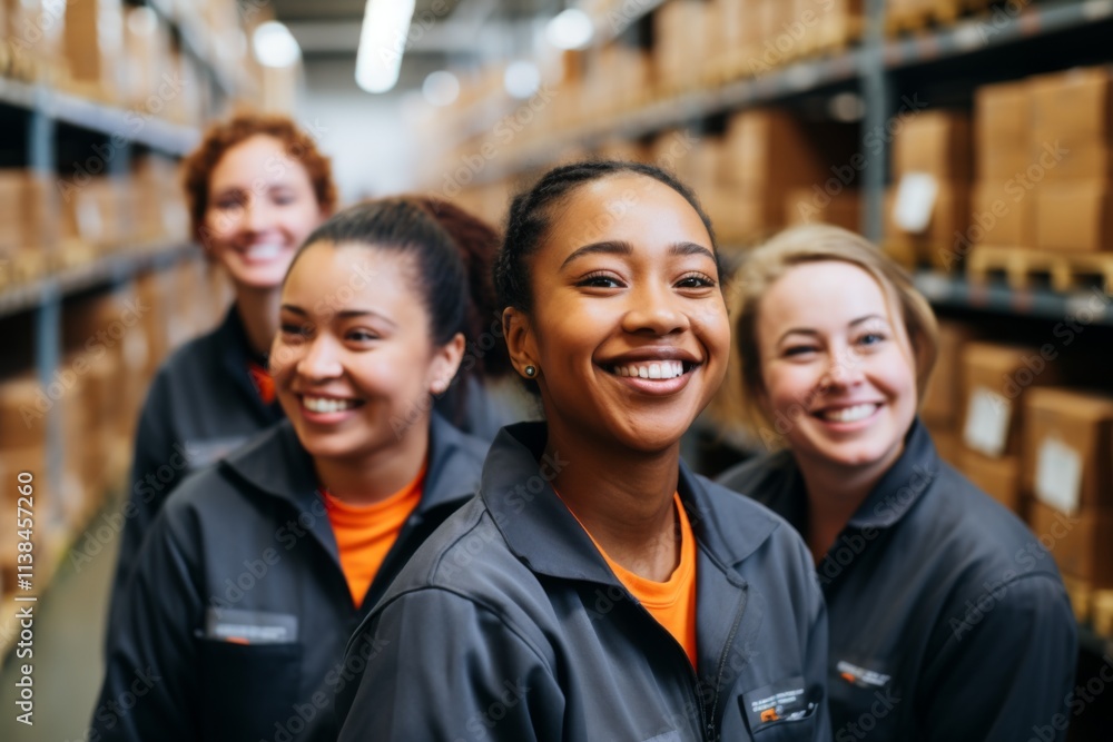 Smiling portrait of a diverse group of female warehouse workers Smiling portrait of a diverse group of female warehouse workers