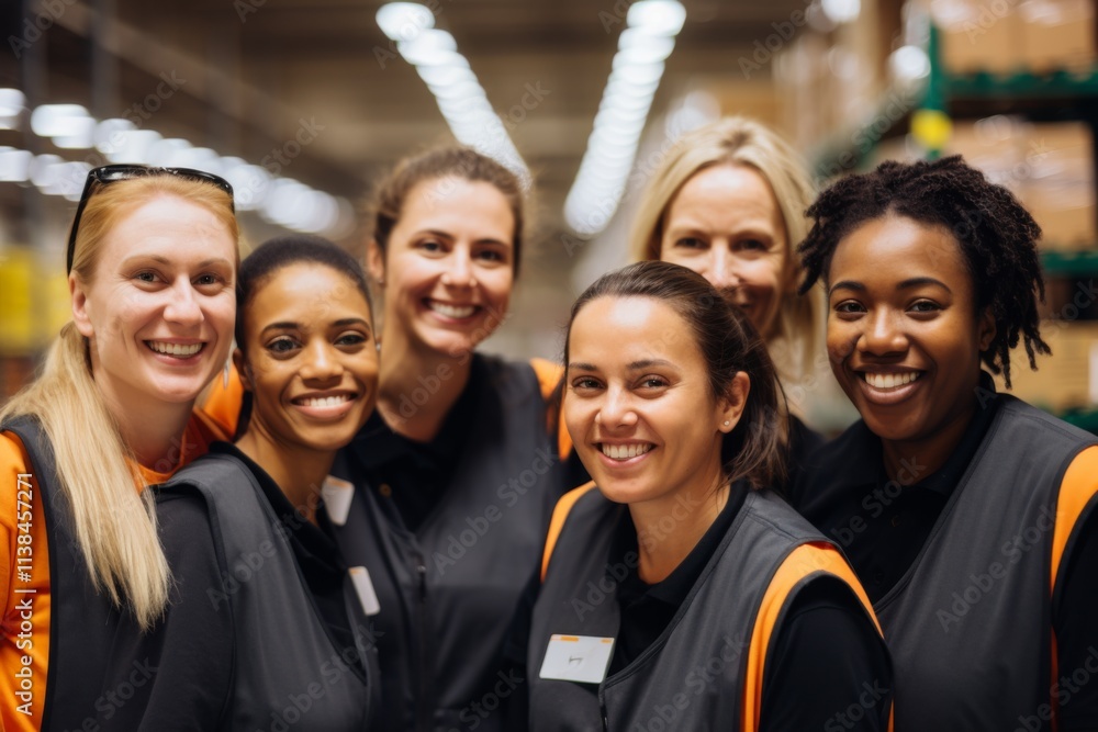 Smiling portrait of a diverse group of female warehouse workers Smiling portrait of a diverse group of female warehouse workers