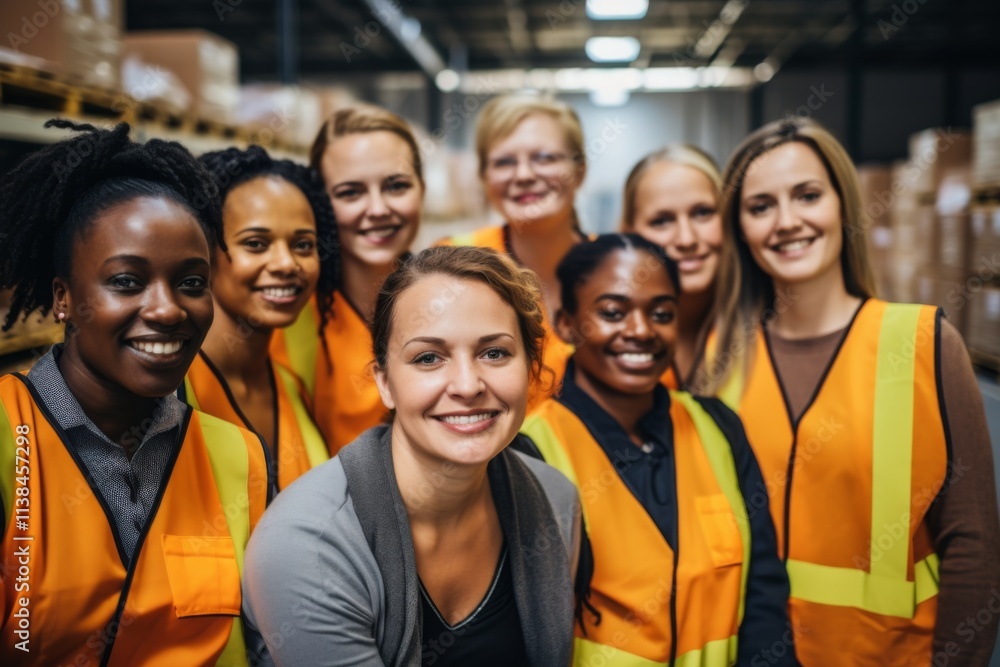 Smiling portrait of a diverse group of female warehouse workers Smiling portrait of a diverse group of female warehouse workers