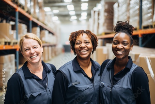 Smiling portrait of a diverse group of female warehouse workers