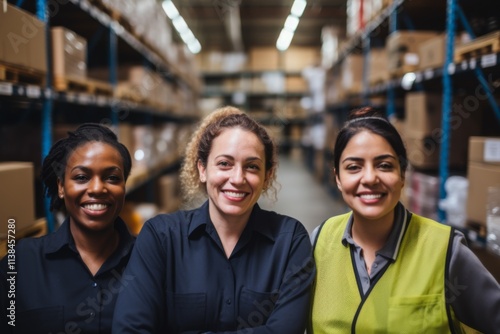 Smiling portrait of a diverse group of female warehouse workers