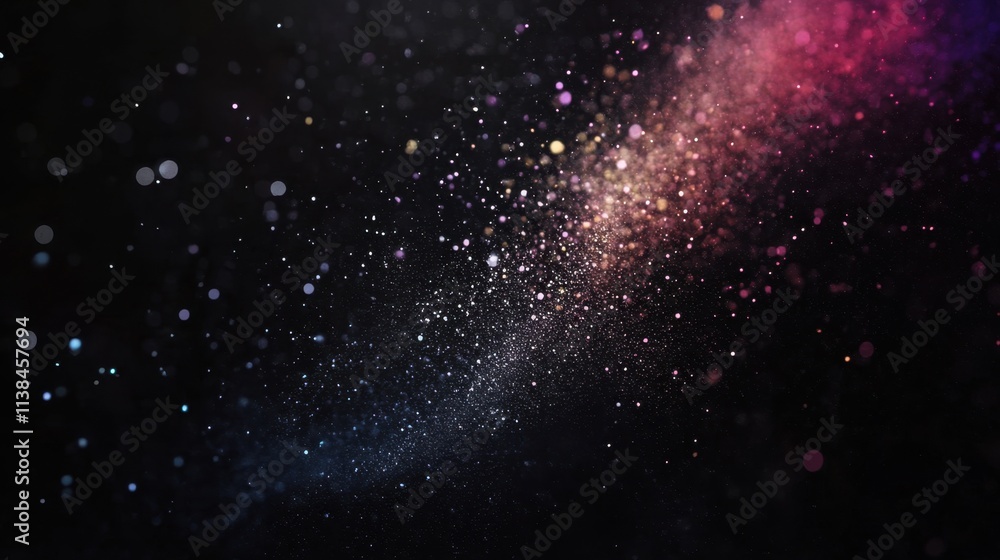 Obraz premium Dynamic Rainbow Dust Explosion on Black Background for Creative Overlays